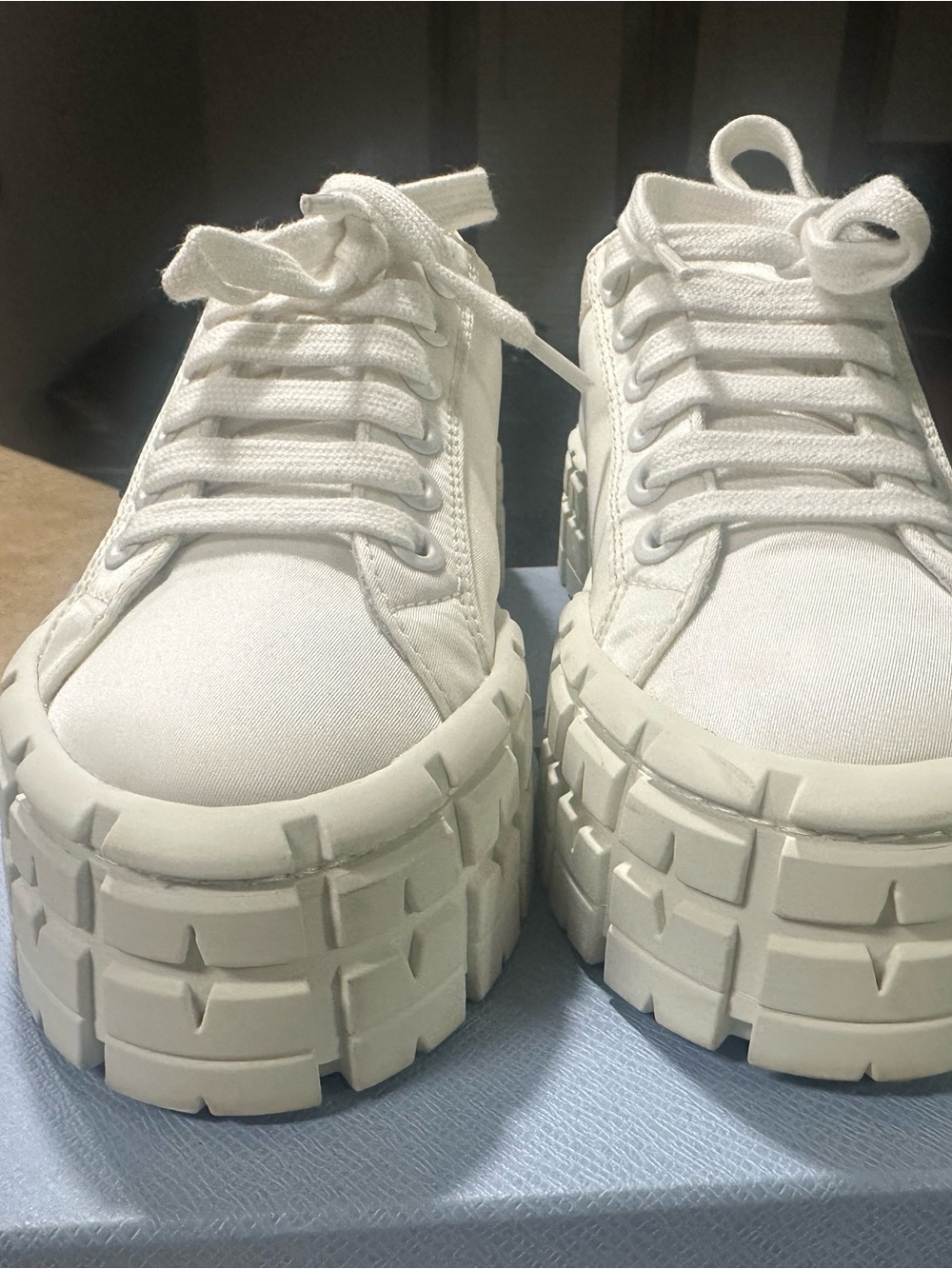Prada White Chunky Platform Lace-Up Sneakers